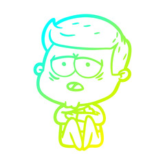 cold gradient line drawing cartoon tired man
