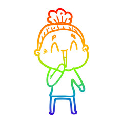 rainbow gradient line drawing cartoon happy old lady