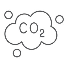 Pollution co2 thin line icon, ecology and dioxide, co2 emissions cloud sign, vector graphics, a linear pattern on a white background.