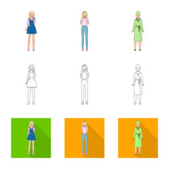 Vector illustration of posture and mood sign. Set of posture and female stock symbol for web.