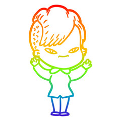 rainbow gradient line drawing cute cartoon girl with hipster haircut