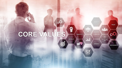 Core values concept on virtual screen. Business and finance solutions