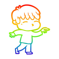 rainbow gradient line drawing cartoon curious boy