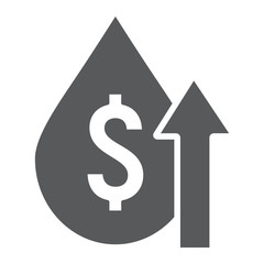 Oil price glyph icon, fuel and market, oil cost growth sign, vector graphics, a solid pattern on a white background.