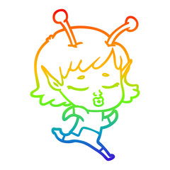 rainbow gradient line drawing cartoon alien girl
