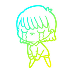 cold gradient line drawing cartoon woman crying