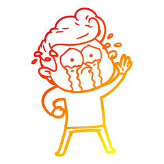 warm gradient line drawing cartoon crying man waving