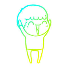 cold gradient line drawing cartoon happy man