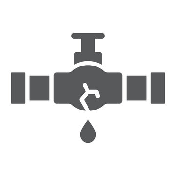 Burst oil pipe glyph icon, crack and plumber, oil leak sign, vector graphics, a solid pattern on a white background.