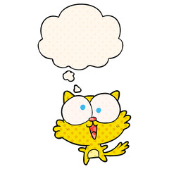 crazy cartoon cat and thought bubble in comic book style