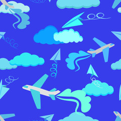 seamless pattern airplanes sky background flying clouds both glider