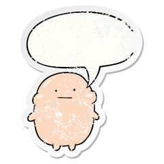 cute fat cartoon human and speech bubble distressed sticker