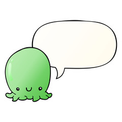 cute cartoon octopus and speech bubble in smooth gradient style