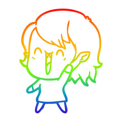rainbow gradient line drawing cute cartoon happy vampire girl