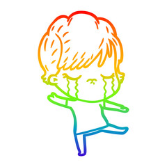 rainbow gradient line drawing cartoon woman crying