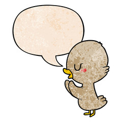 cute cartoon duckling and speech bubble in retro texture style
