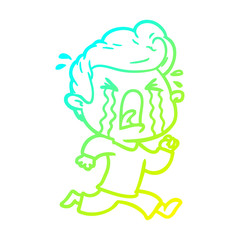 cold gradient line drawing cartoon crying man