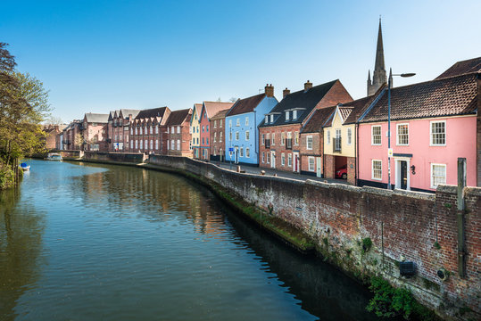 Colourful houses on the Quayside along the River Wensum, Norwich, Norfolk
