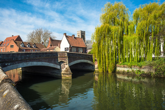 A view of Fye Bridge crossing the River Wensum in the City of Norwich, Norfolk