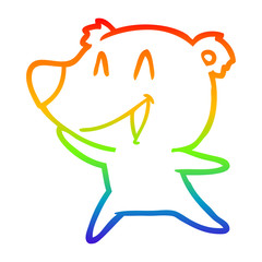 rainbow gradient line drawing laughing polar bear cartoon