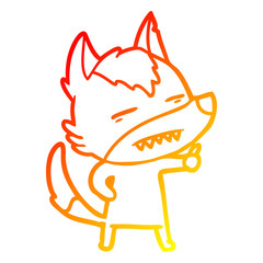 warm gradient line drawing cartoon wolf showing teeth