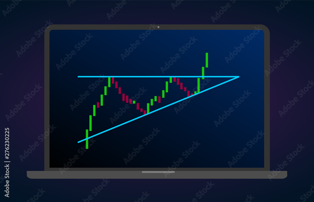 Poster descending bearish triangle breakouts flat icon. vector stock and cryptocurrency exchange graph, for