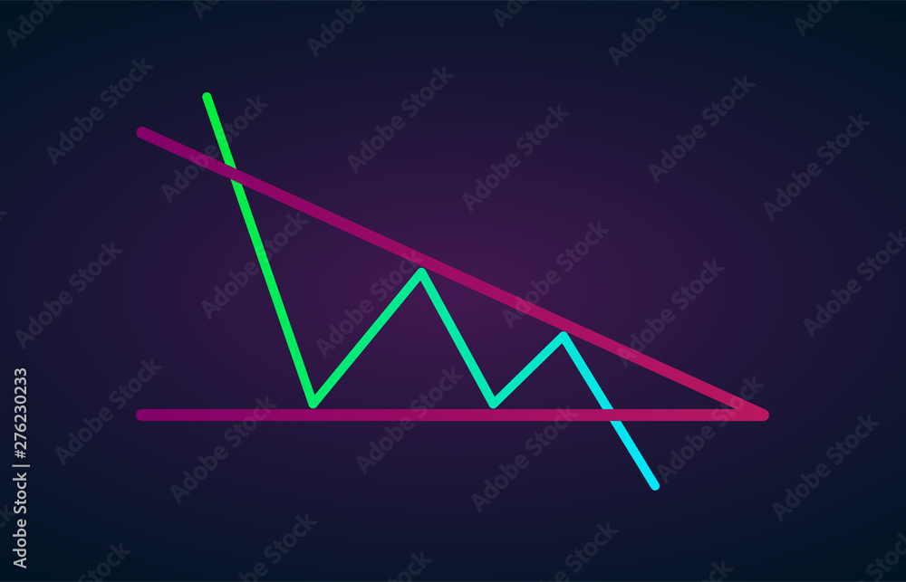 Poster descending bearish triangle breakouts flat icon. vector stock and cryptocurrency exchange graph, for