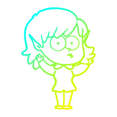 cold gradient line drawing cartoon elf girl staring