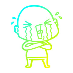 cold gradient line drawing cartoon crying bald man