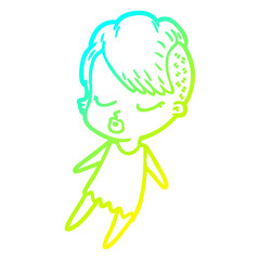cold gradient line drawing cartoon pretty hipster girl