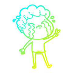 cold gradient line drawing cartoon man crying