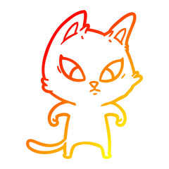 warm gradient line drawing confused cartoon cat