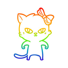 rainbow gradient line drawing cute cartoon cat