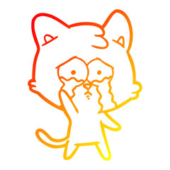 warm gradient line drawing cartoon crying cat