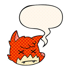 cartoon dead fox face and speech bubble in comic book style