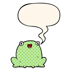 cute cartoon frog and speech bubble in comic book style