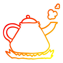 warm gradient line drawing cartoon kettle on stove
