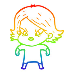 rainbow gradient line drawing cartoon stressed woman