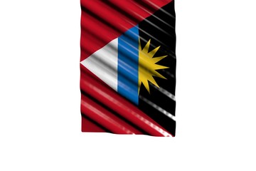 beautiful glossy flag of Antigua and Barbuda with big folds hangs from top isolated on white - any occasion flag 3d illustration..