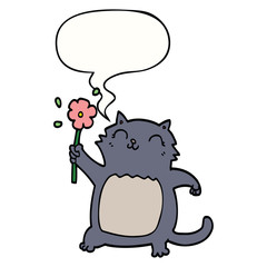 cartoon cat and flower and speech bubble