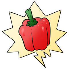 cartoon fresh organic pepper and speech bubble in smooth gradient style