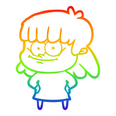 rainbow gradient line drawing cartoon smiling woman
