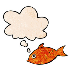 cartoon fish and thought bubble in grunge texture pattern style