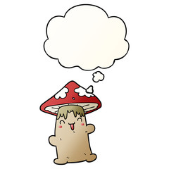 cartoon mushroom character and thought bubble in smooth gradient style