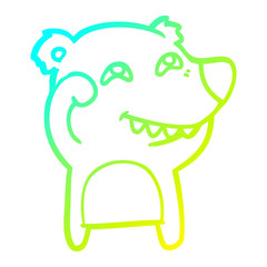 cold gradient line drawing cartoon bear showing teeth