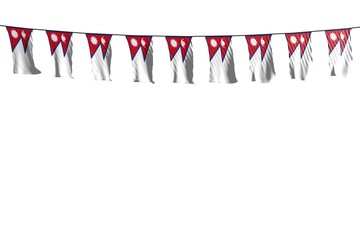 wonderful any occasion flag 3d illustration. - many Nepal flags or banners hangs on string isolated on white
