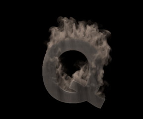 letter Q of heavy smoke or fog isolated on black background, artistic halloween font - 3D illustration of symbols