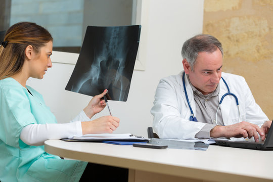 Practitioner Examining Pelvic Xray