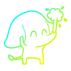 cold gradient line drawing cute cartoon elephant spouting water