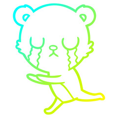 cold gradient line drawing crying polar bear cartoon